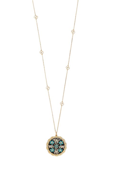 gucci icon blooms enamel pendant necklace preowned|gucci interlocking g pendant.